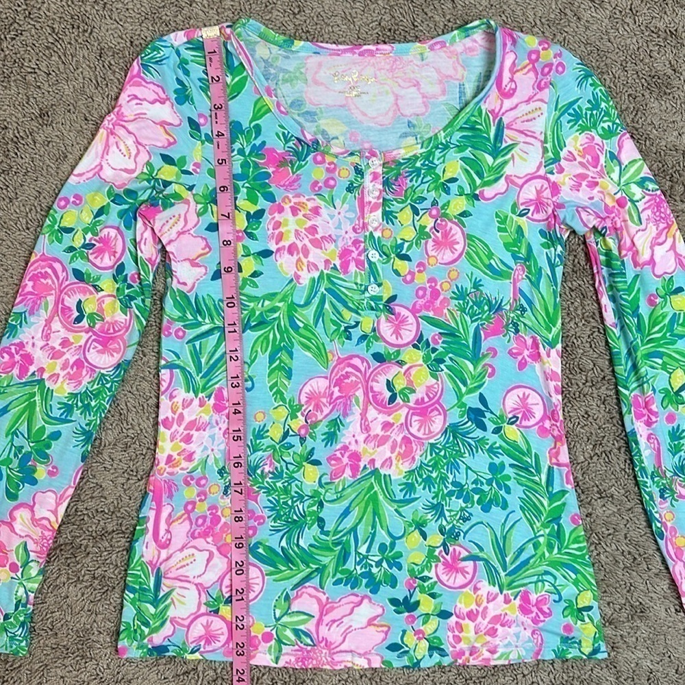 ❤️ Lilly Pulitzer Henley Pajama Top Fruity Flamingo Colorful Tropical 010496 - Picture 10 of 12